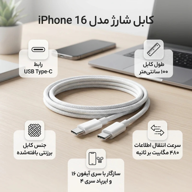 کابل شارژ اورجینال اپل type c to type c